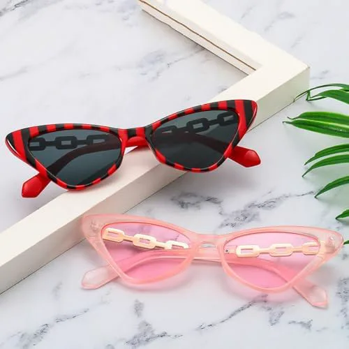 

Модные маленькие ретро-солнцезащитные очки для женщин, красочные винтажные очки с металлической цепочкой, защита от УФ-излучения UV400 MTZJH, White Orange