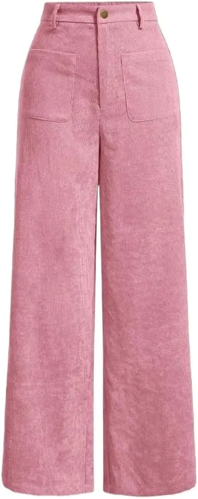 Однотонные вельветовые брюки с накладными карманами и широкими штанинами, для летнего и осеннего сезона