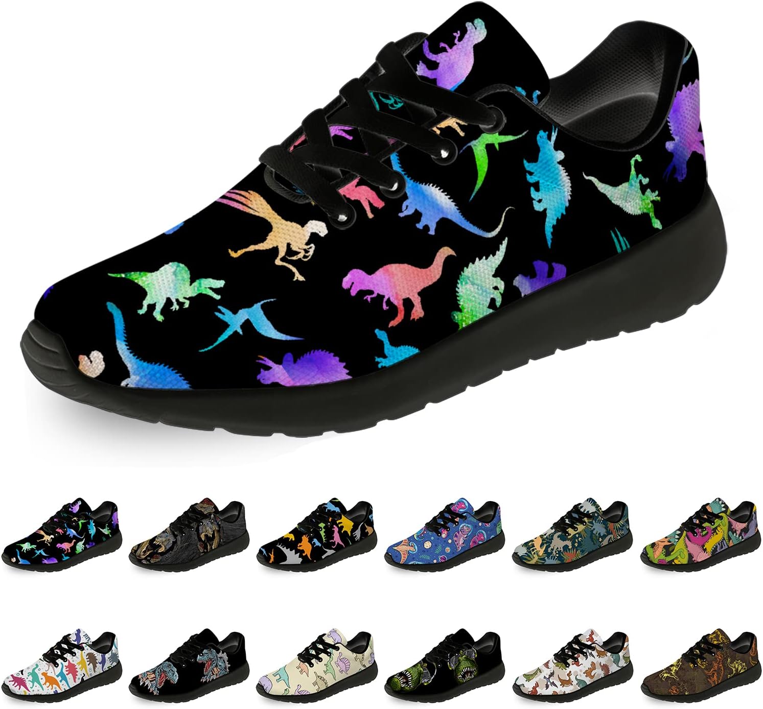 

Кроссовки Horethy Dinosaur для женщин и мужчин, для бега, ходьбы, тенниса, подарок для мальчиков и девочек, 0091rainbow