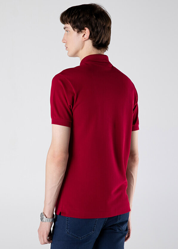 Мужская футболка-поло classic fit l.12.12 бордово-красная Lacoste — фото 4
