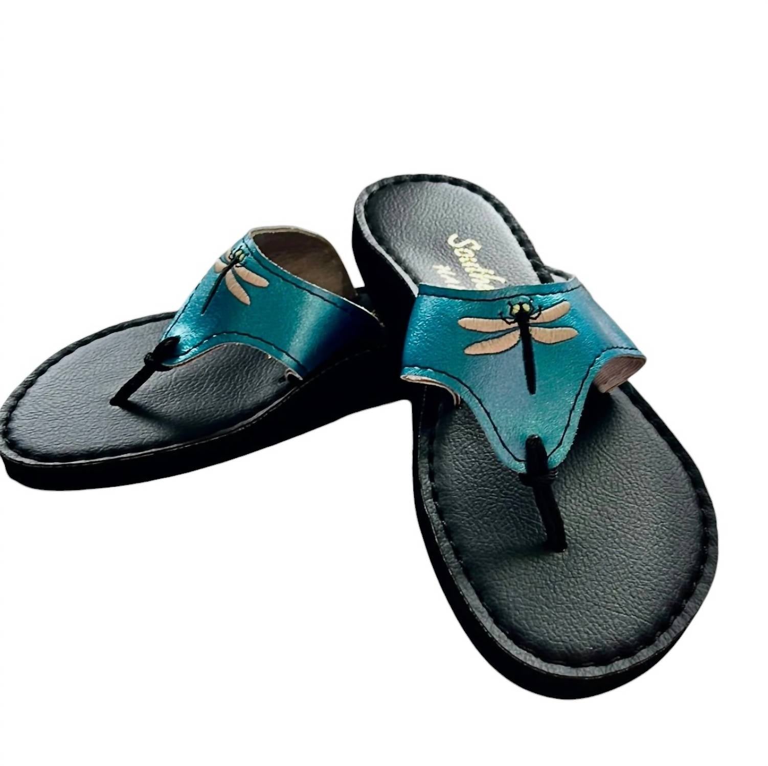 Женские сандалии ручной работы Dragonfly в синем/черном цвете Gulf Coast Sandal Factory
