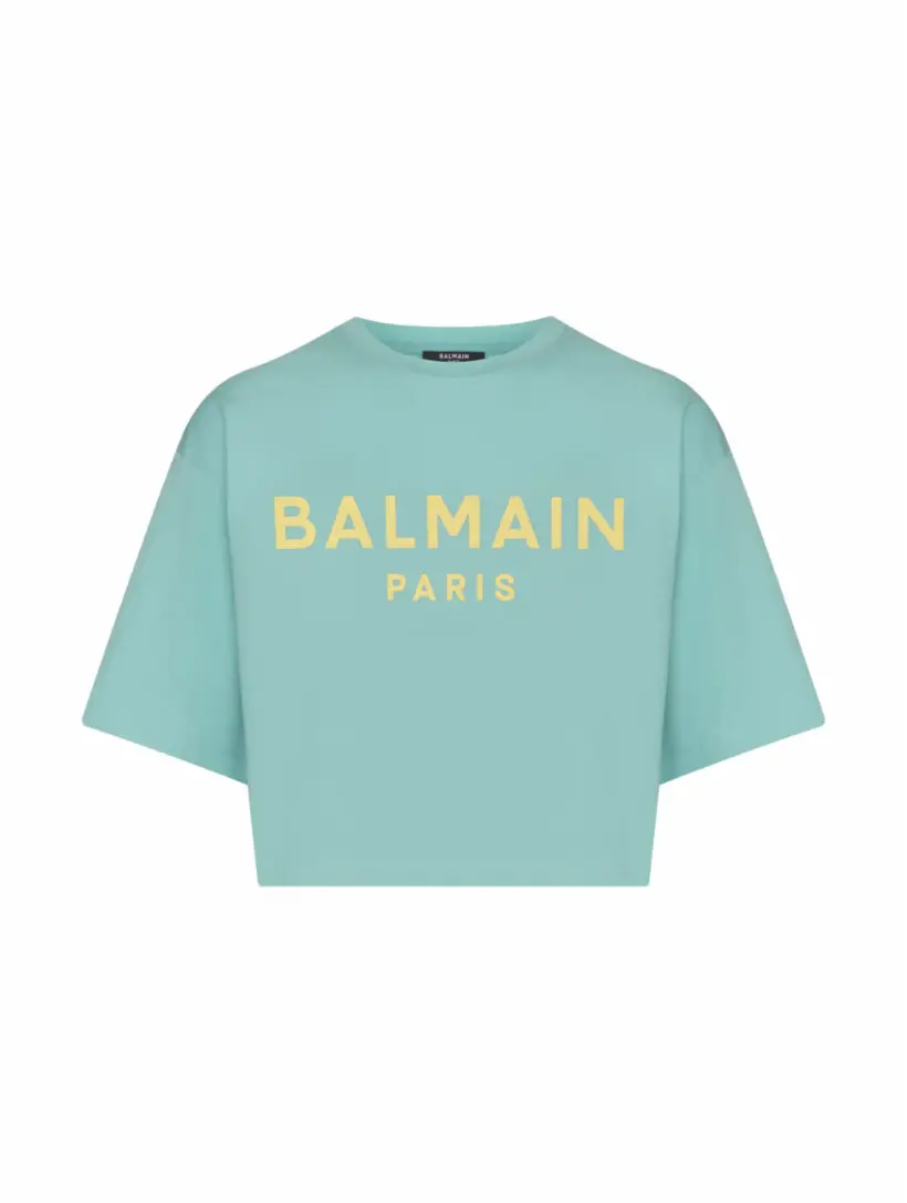 

Укороченная футболка с логотипом Balmain, зелёный