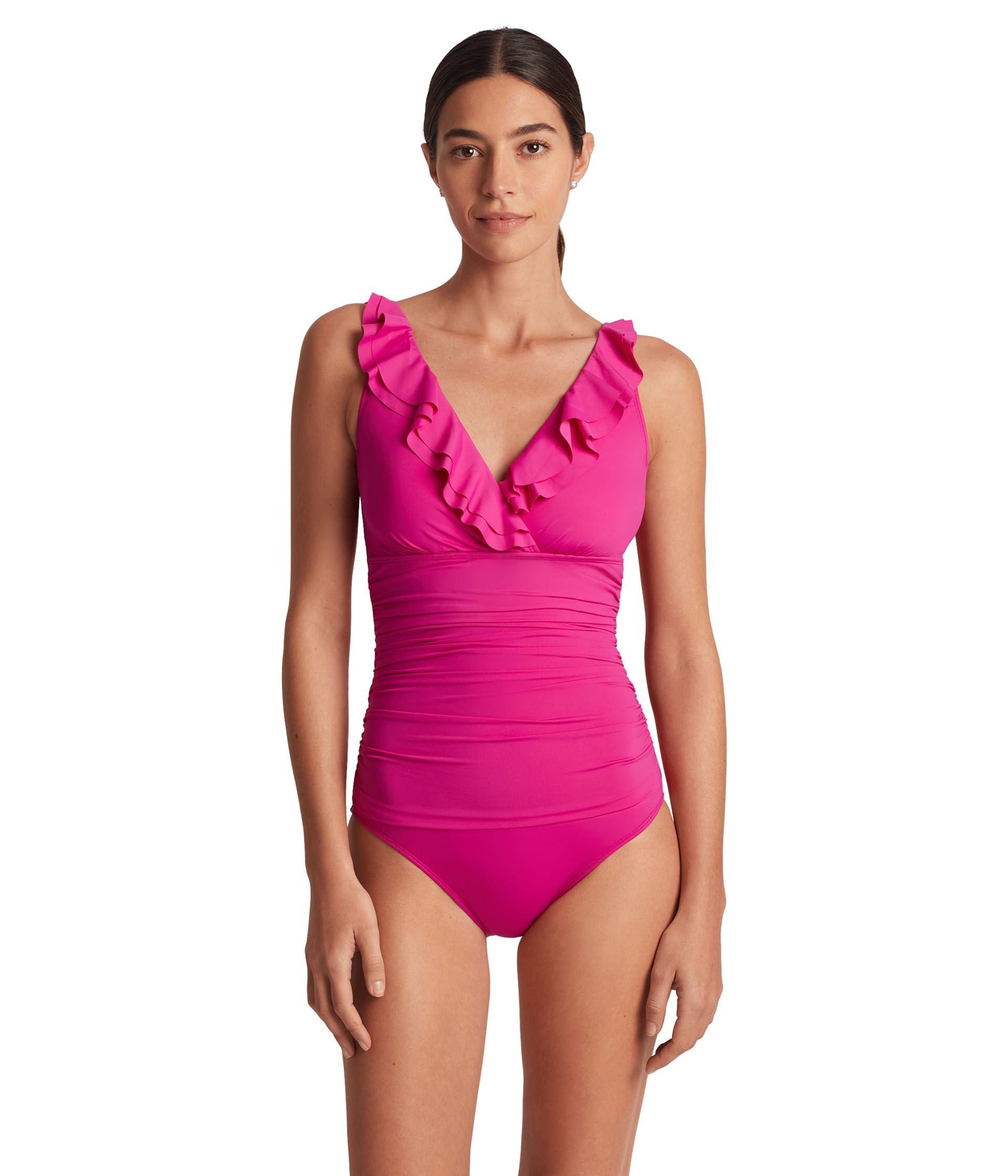 

Купальник Lauren Ralph Lauren Beach Club Solid Ruffle Surplice One-Piece, Freesia