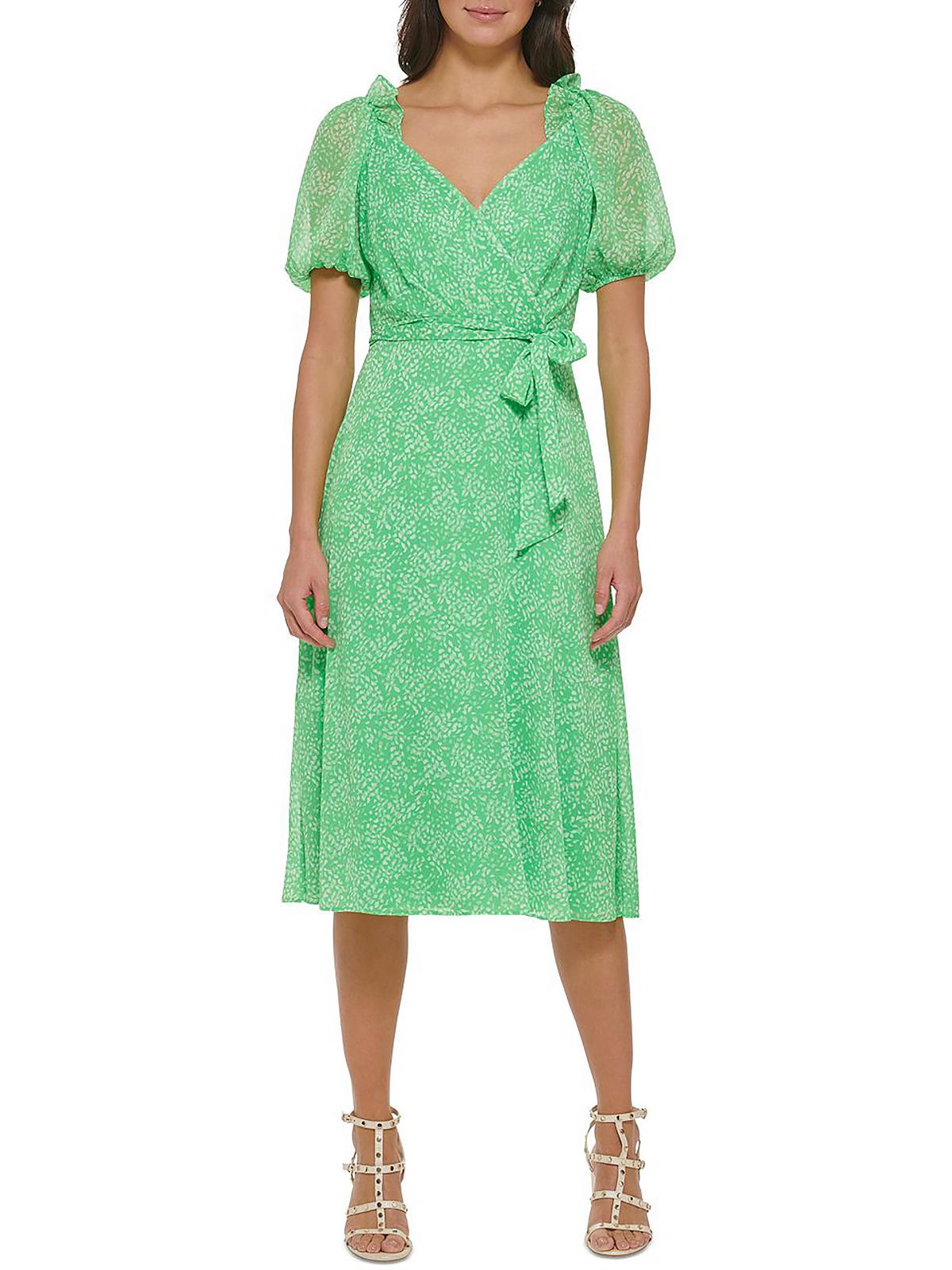

Женское шифоновое платье миди с рукавами-фонариками DKNY, цвет green multi