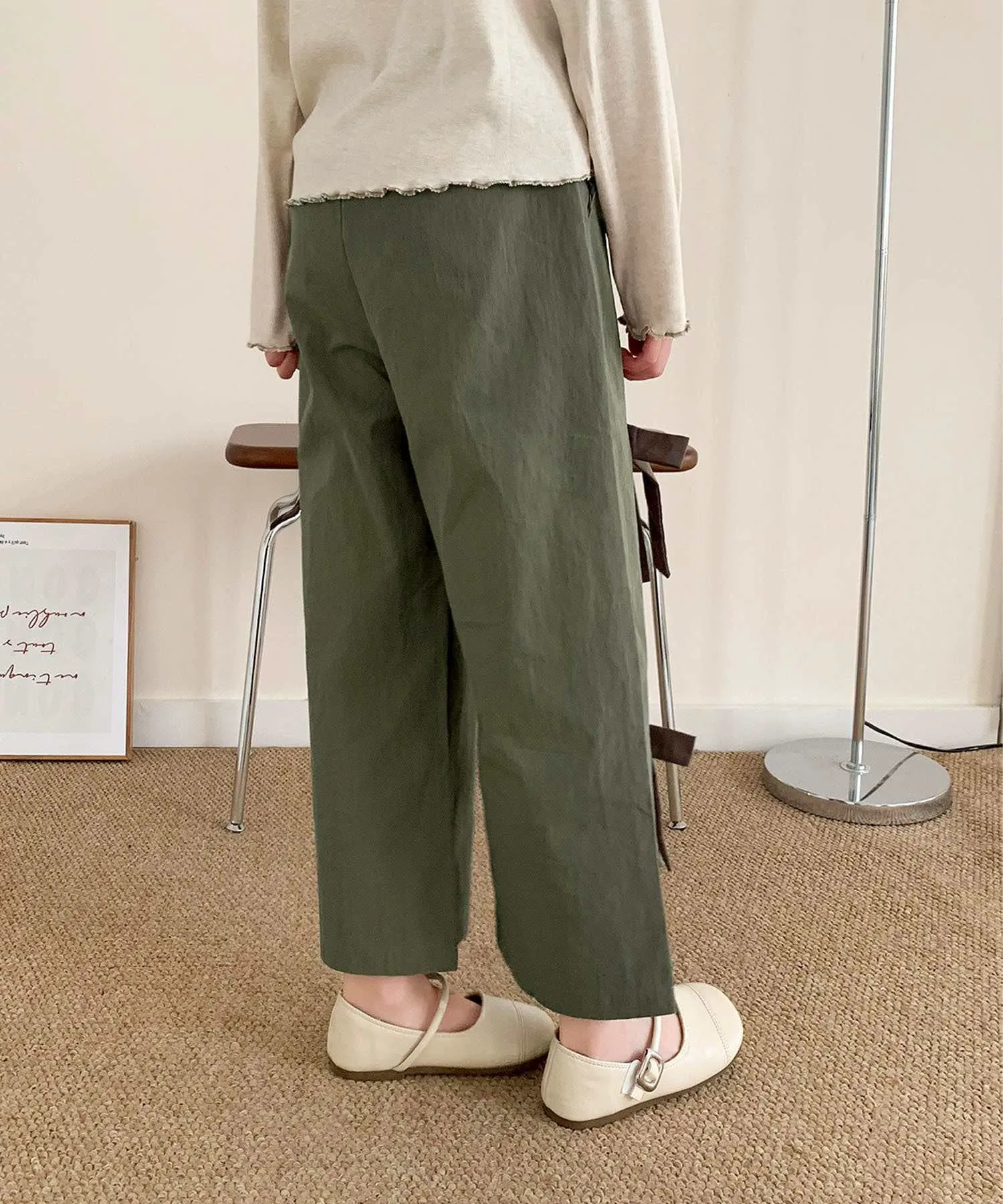 Детские широкие штаны с передней лентой Aimoha Kids, Khaki — фото 4