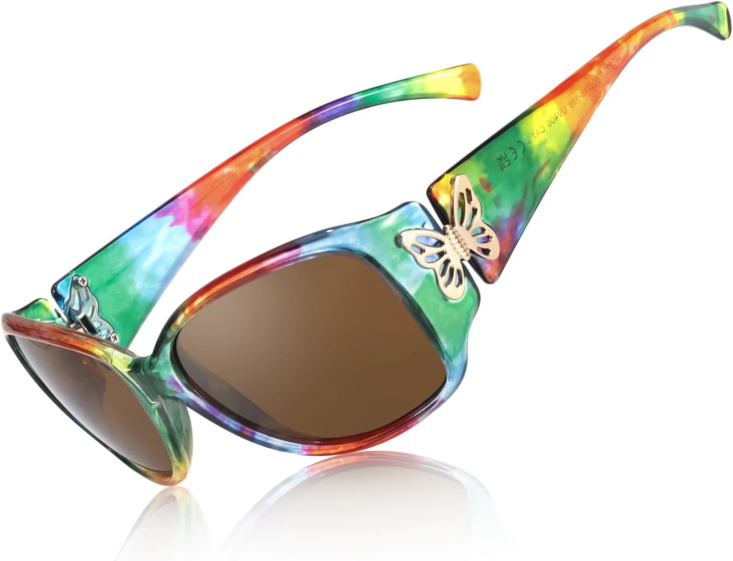 

Женские поляризованные солнцезащитные очки IGnaef, модные очки для вождения с декором в виде бабочек, защита от УФ-излучения IF2301, C01 Rainbow Frame Brown Lens