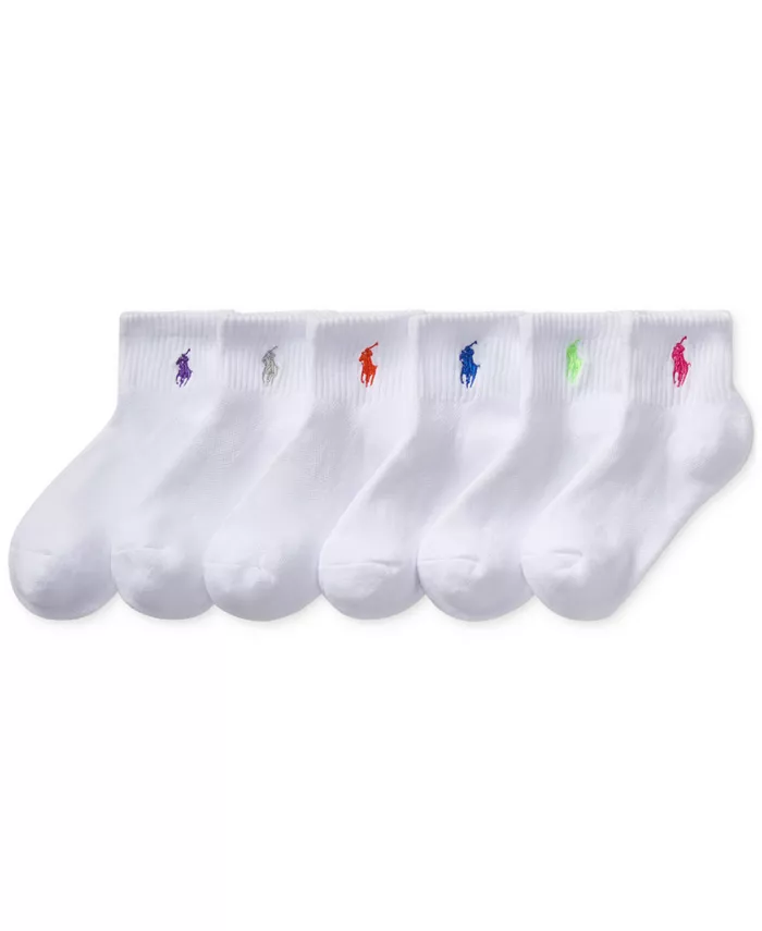 

Спортивные носки Little & Big Girls Quarter, 6 пар Polo Ralph Lauren, белый