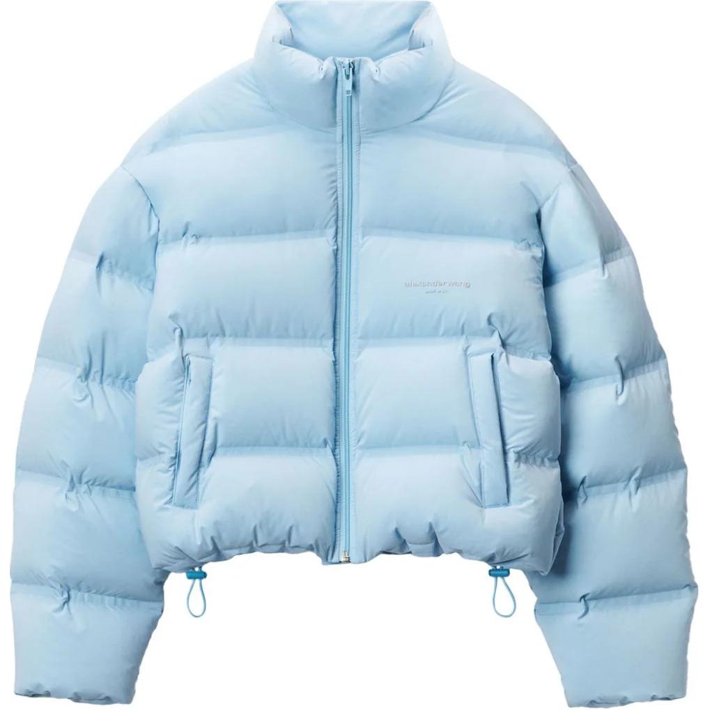 

Alexander Wang Укороченный стеганый пуховик Oxford с синим принтом и светоотражающим логотипом Jacquard Channel