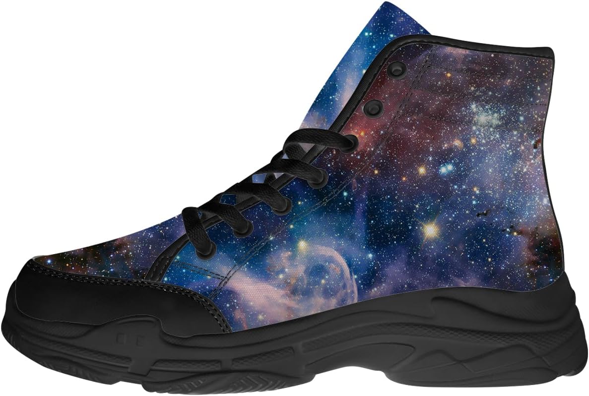 

Кроссовки Quorax Galaxy высокие на шнуровке для мужчин и женщин, из канвы, подарок для женщин и мужчин, черный/синий/коричневый
