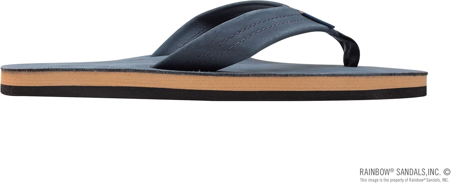 Мужские сандалии Rainbow Single Layer Premier из кожи Rainbow Sandals, Navy W/Fawn Midsole — фото 4