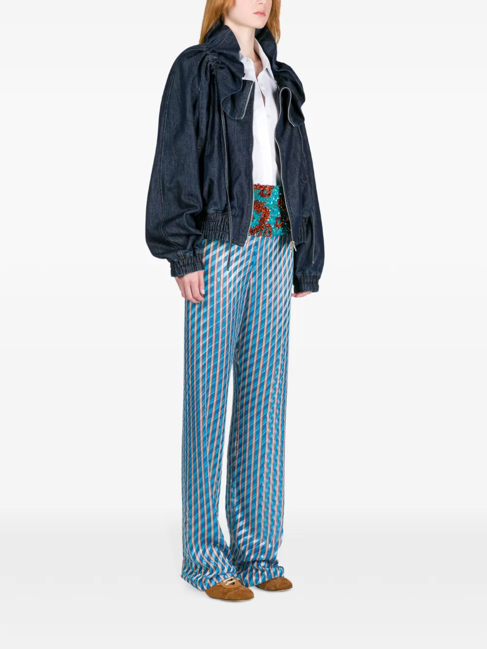 Джинсовая куртка-кокон с оборками DRIES VAN NOTEN, синий — фото 3