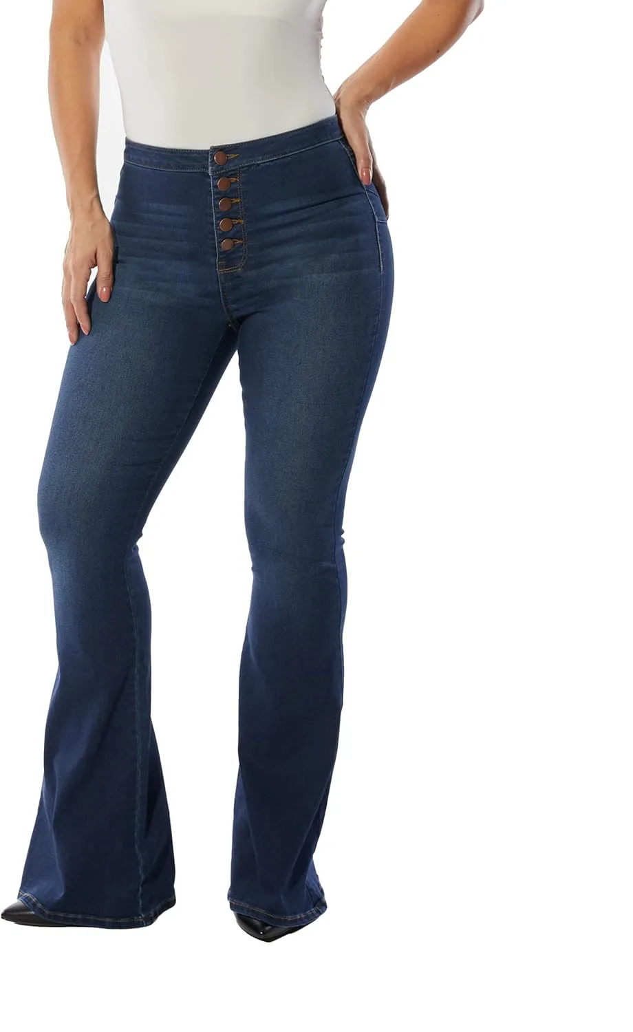 

Женские джинсы Dollhouse темного оттенка с высокой посадкой и расклешенным силуэтом