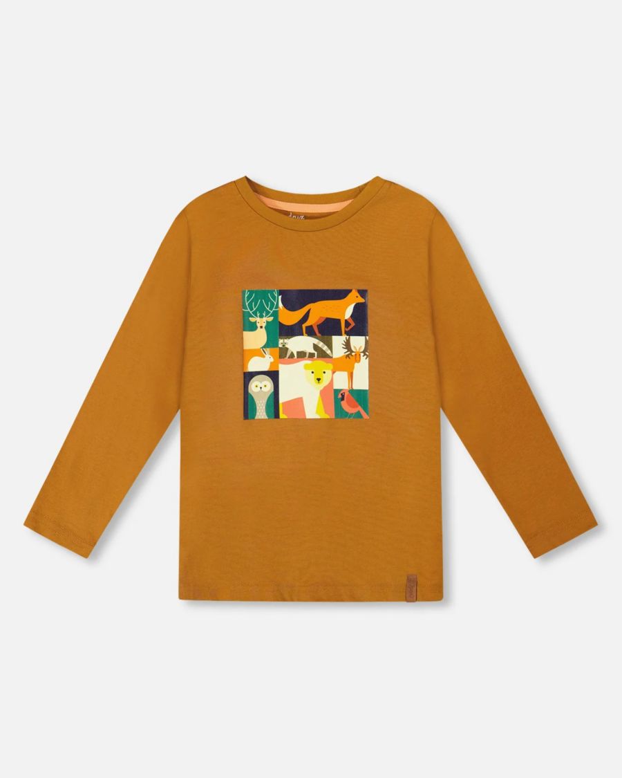 

Детская футболка с длинным рукавом из хлопкового трикотажа, оранжево-коричневого цвета - для малышей/детей Deux par Deux, Orange brown
