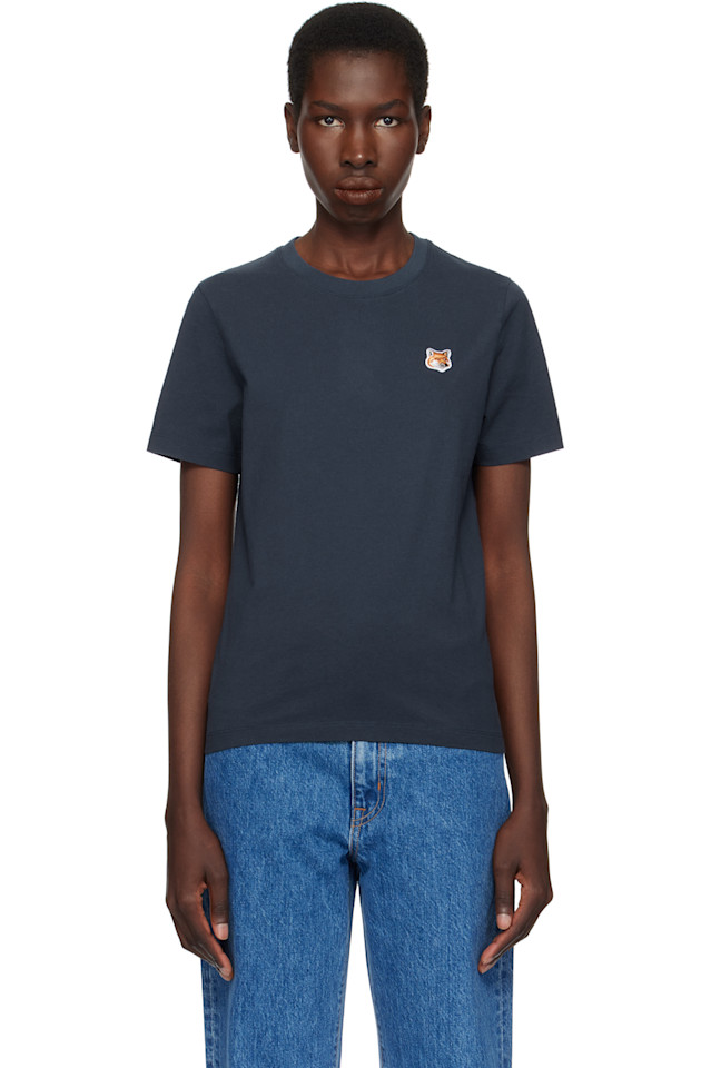 

Футболка с вышивкой лисьей головы Regular Maison Kitsuné, синий