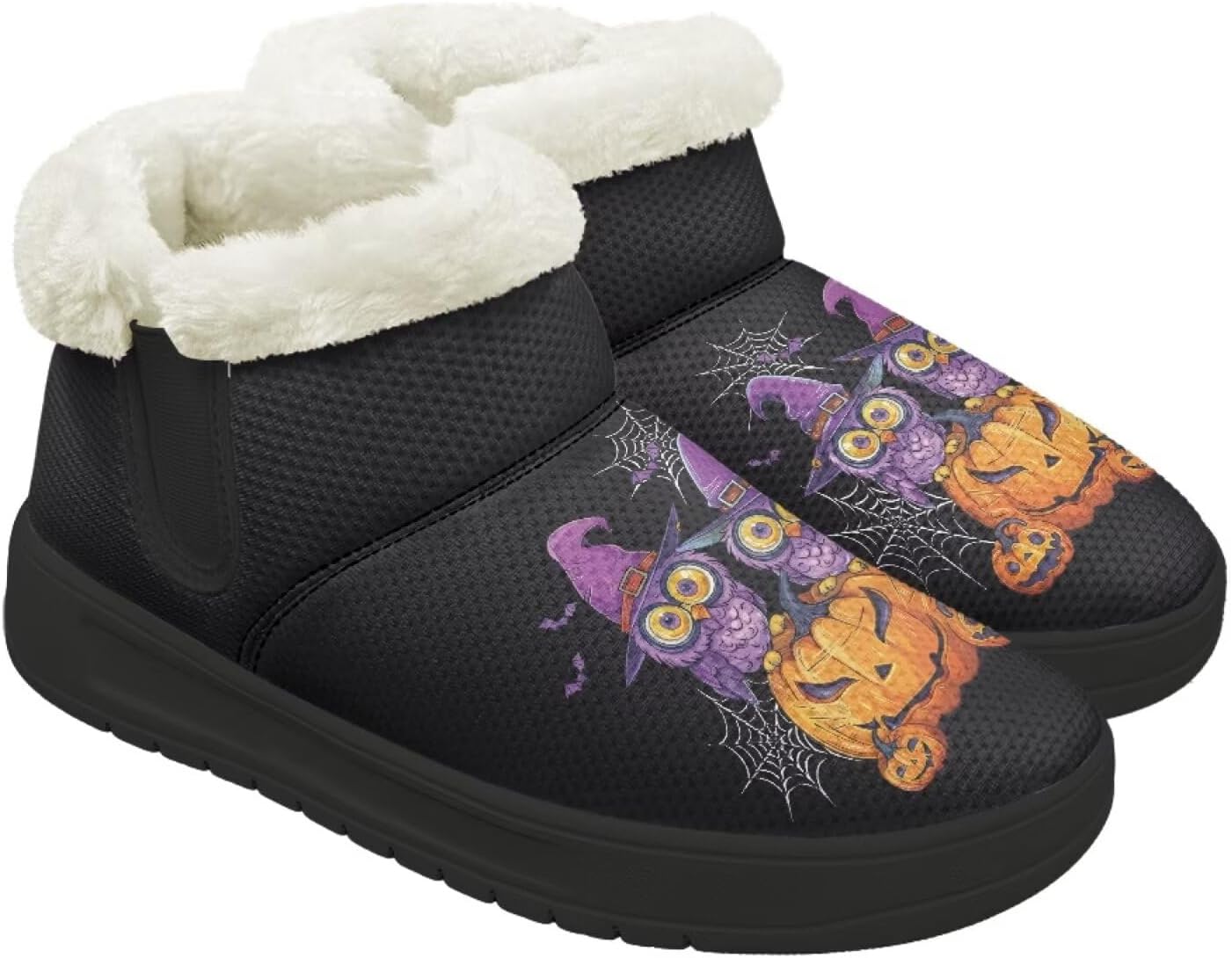 

Женские и мужские зимние ботинки Forchrinse на Хэллоуин с меховой подкладкой, модные теплые ботильоны, Halloween Owl Pumpkin