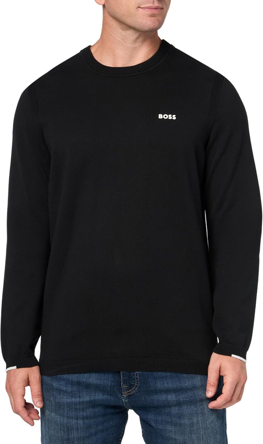 BOSS мужской свитер Tech Flex Cotton Stretch Knit, Black Sky