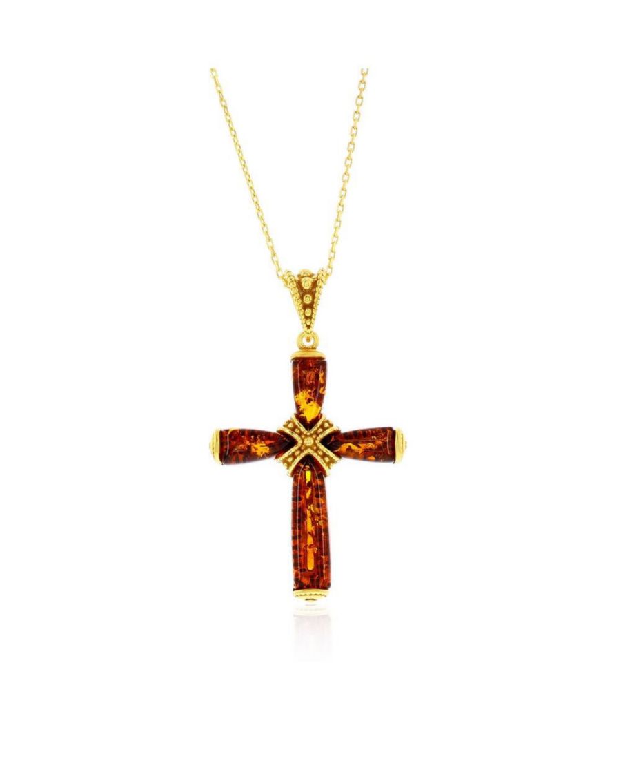 

Подвеска в виде креста из стерлингового серебра с янтарным покрытием - позолоченная Caribbean Treasures, Amber