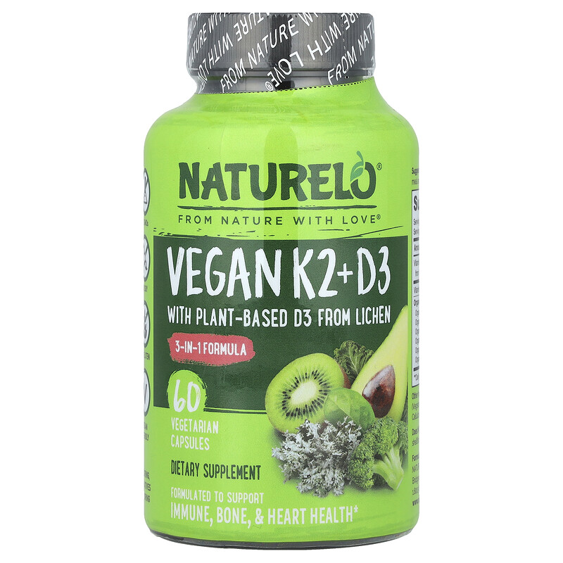 

NATURELO, Веганский витамин K2 + D3, 60 вегетарианских капсул