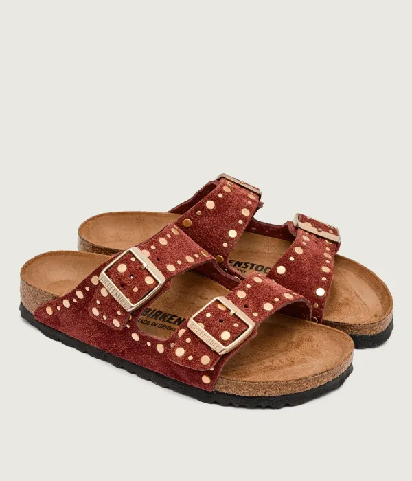 Тапочки из кожи Аризона с заклепками Birkenstock, красный — фото 3