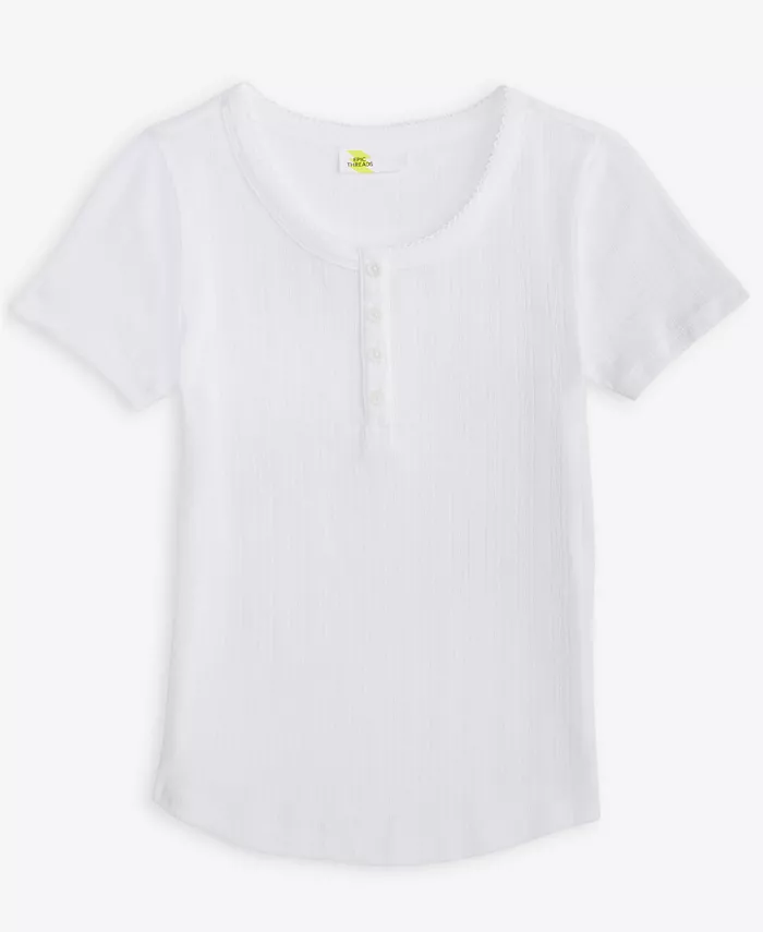 

Топ Big Girl Solid Pointelle Henley Epic Threads, белый