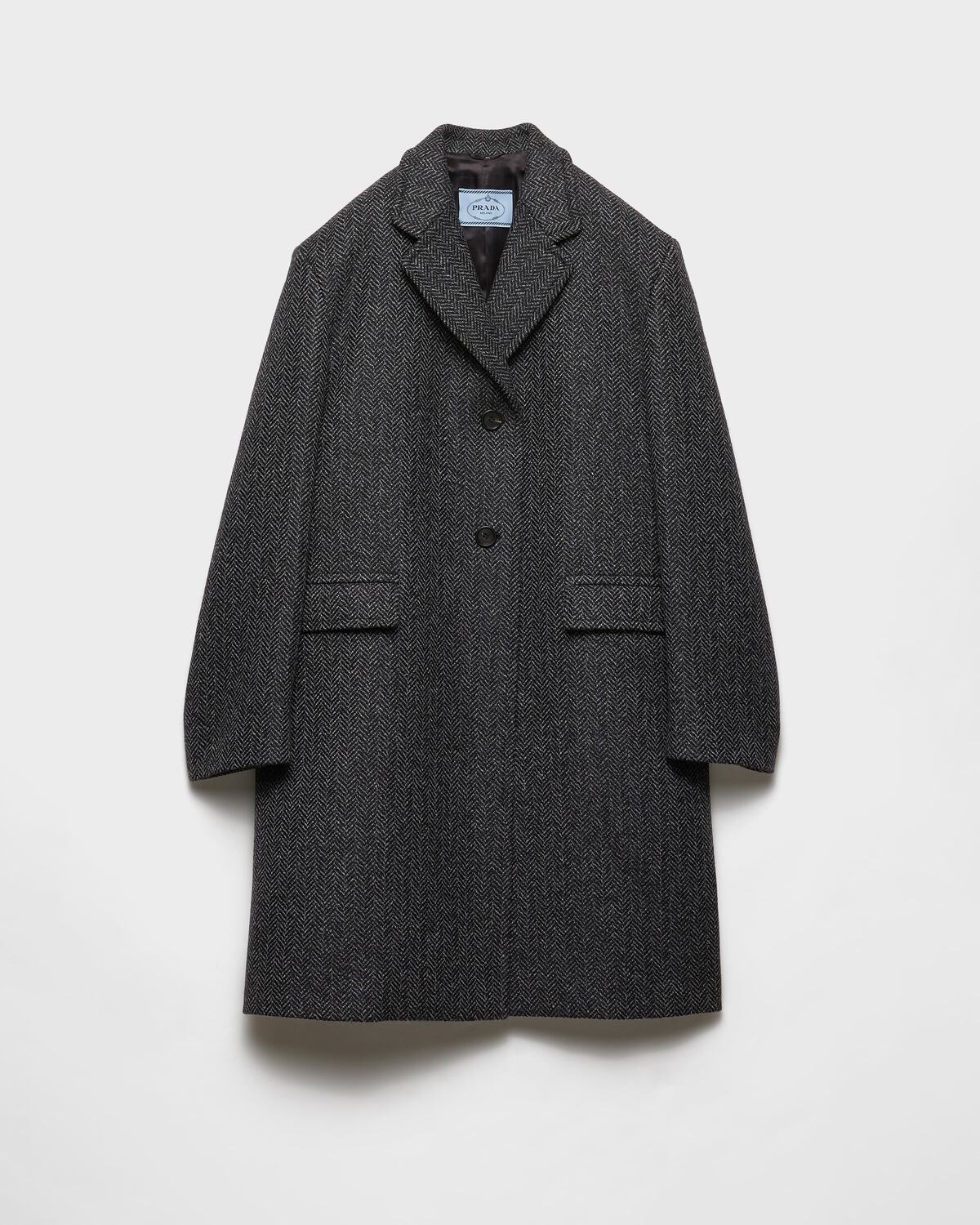 

Однобортный шерстяной пиджак с елочкой Prada, серый