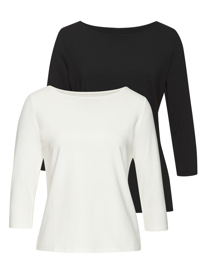 

Рубашка с рукавами 3/4 кремового и черного цветов LASCANA