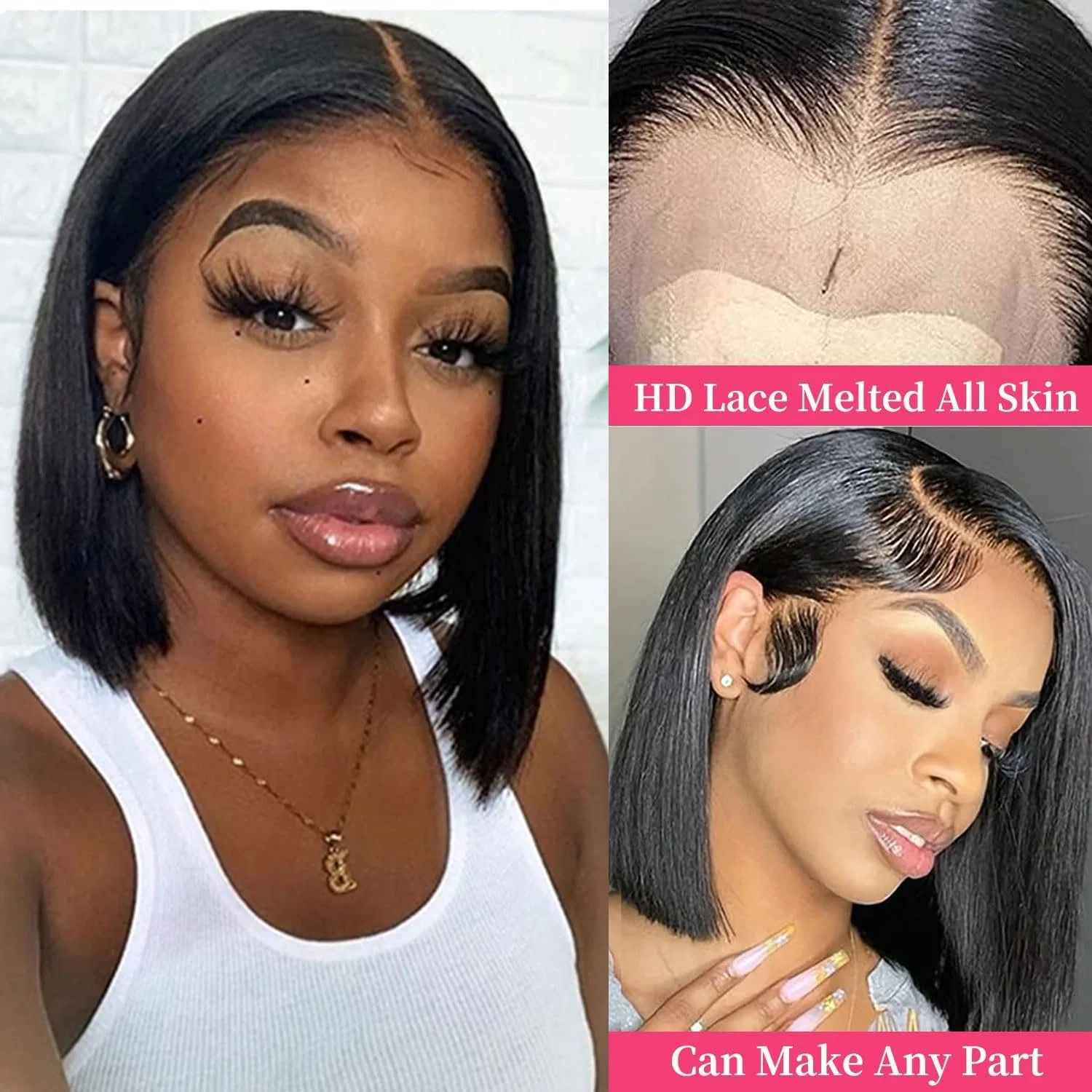 Прямой боб-парик из натуральных волос «13x4 HD Lace Front» Wepwcod, Straight Bob-Natural Colour — фото 3