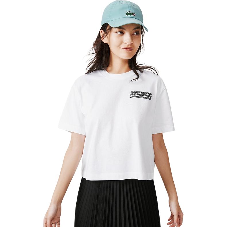Футболка LACOSTE женская с рукавом дроп-шоулд, белая — фото 4