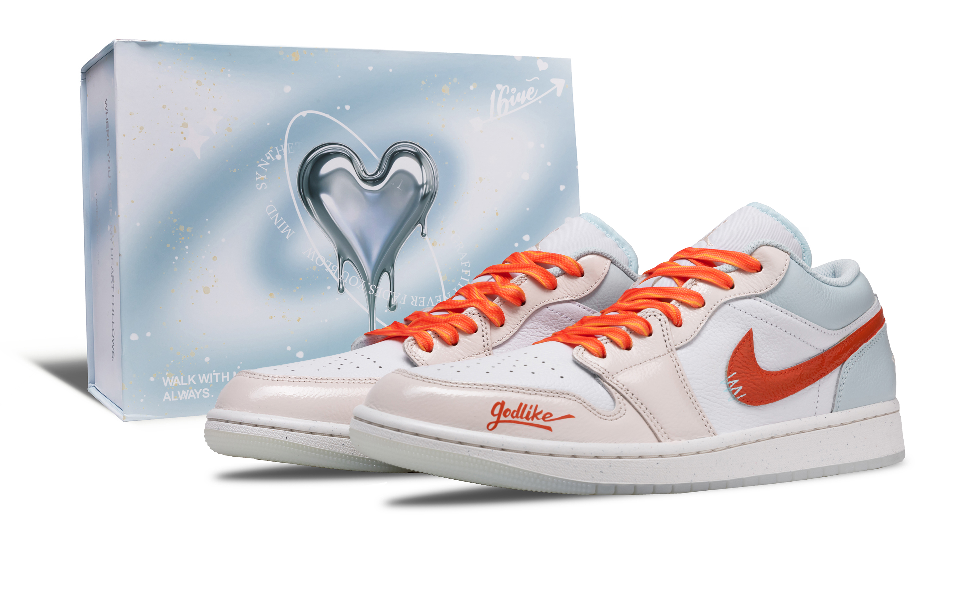

Jordan Баскетбольные кроссовки Air 1 Litchi Summer, износостойкие, низкие, винтажные, мужские, белые, оранжево-синие