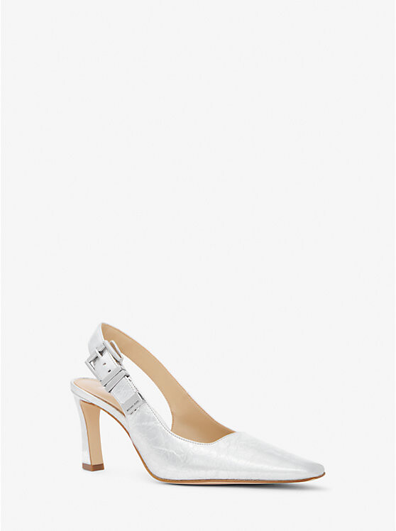 

Туфли-лодочки Darrington Metallic Crackled Leather Slingback Michael Kors, серебряный