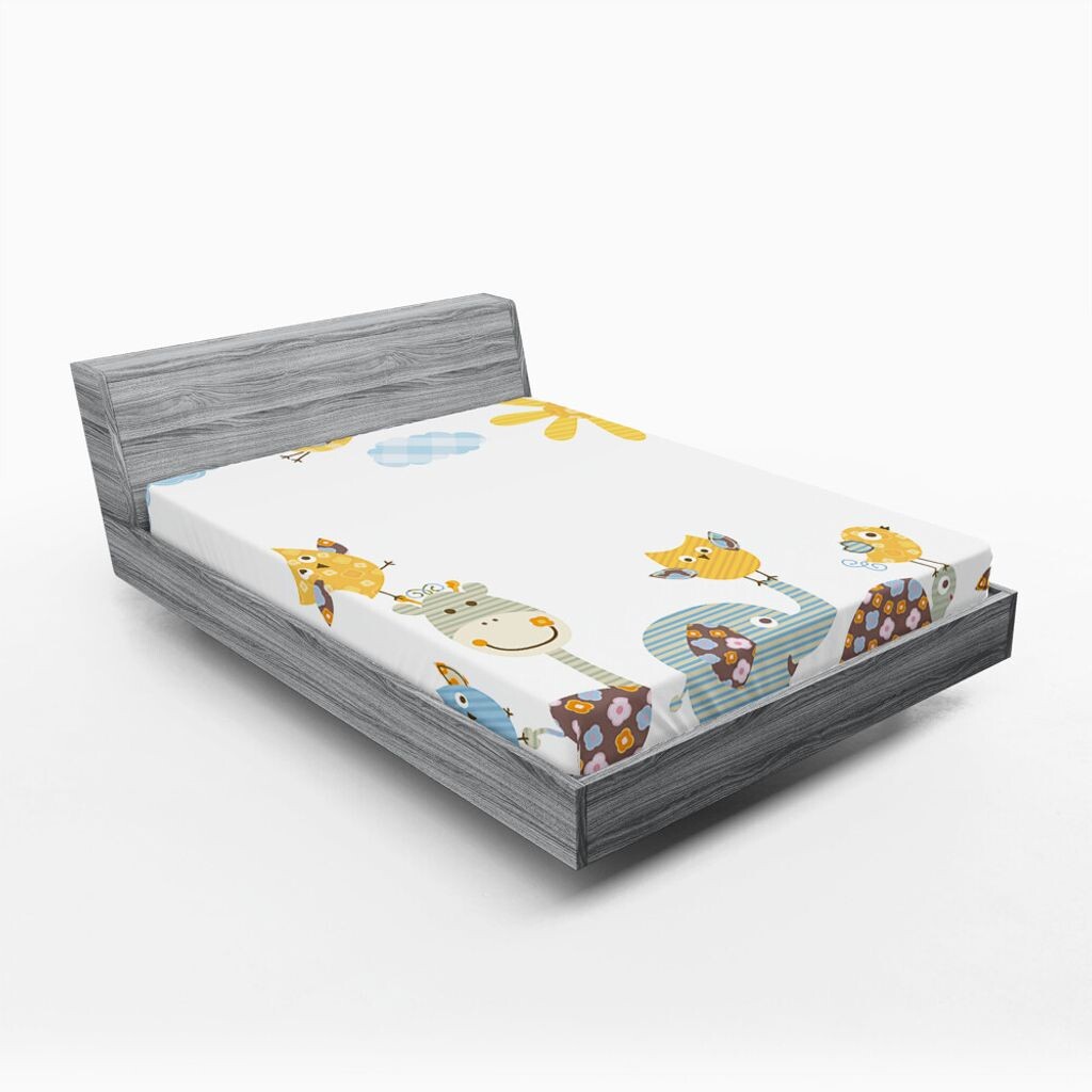 

Простыня на подкладке для детской комнаты ABAKUHAUS, Jolly Jungle Creatures Happy in a Sunny Day Cute Animals Walking, 90 x 200 см, Светло-зеленый, бледно-голубой