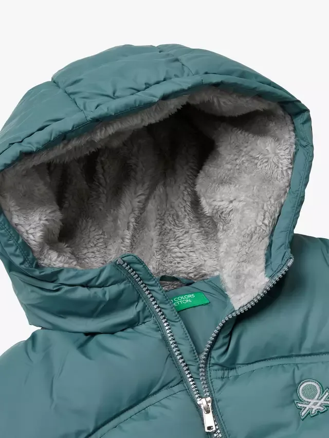 Детская пуховая куртка с капюшоном, серая Benetton — фото 3