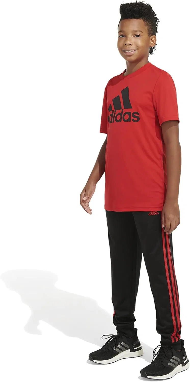 Детские спортивные брюки Adidas Classic 3s с эластичным поясом, трикотажная ткань, Black With Red — фото 4