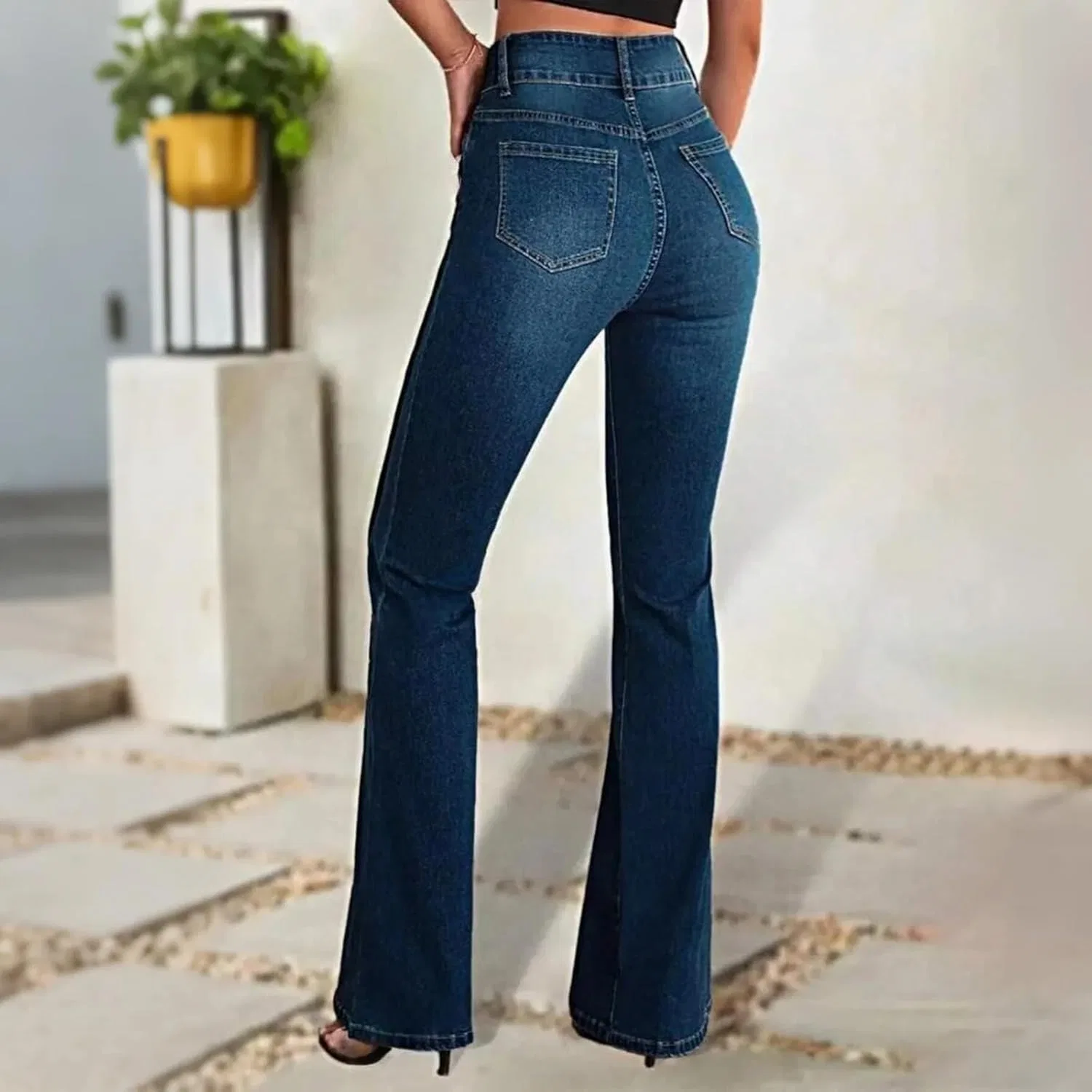 Джинсы bootcut, tummy control, темно-синий — фото 4