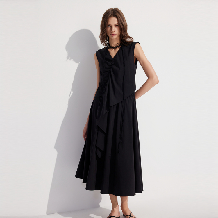 

Женское платье без рукавов с V-образным вырезом, средней длины ELLE, черный