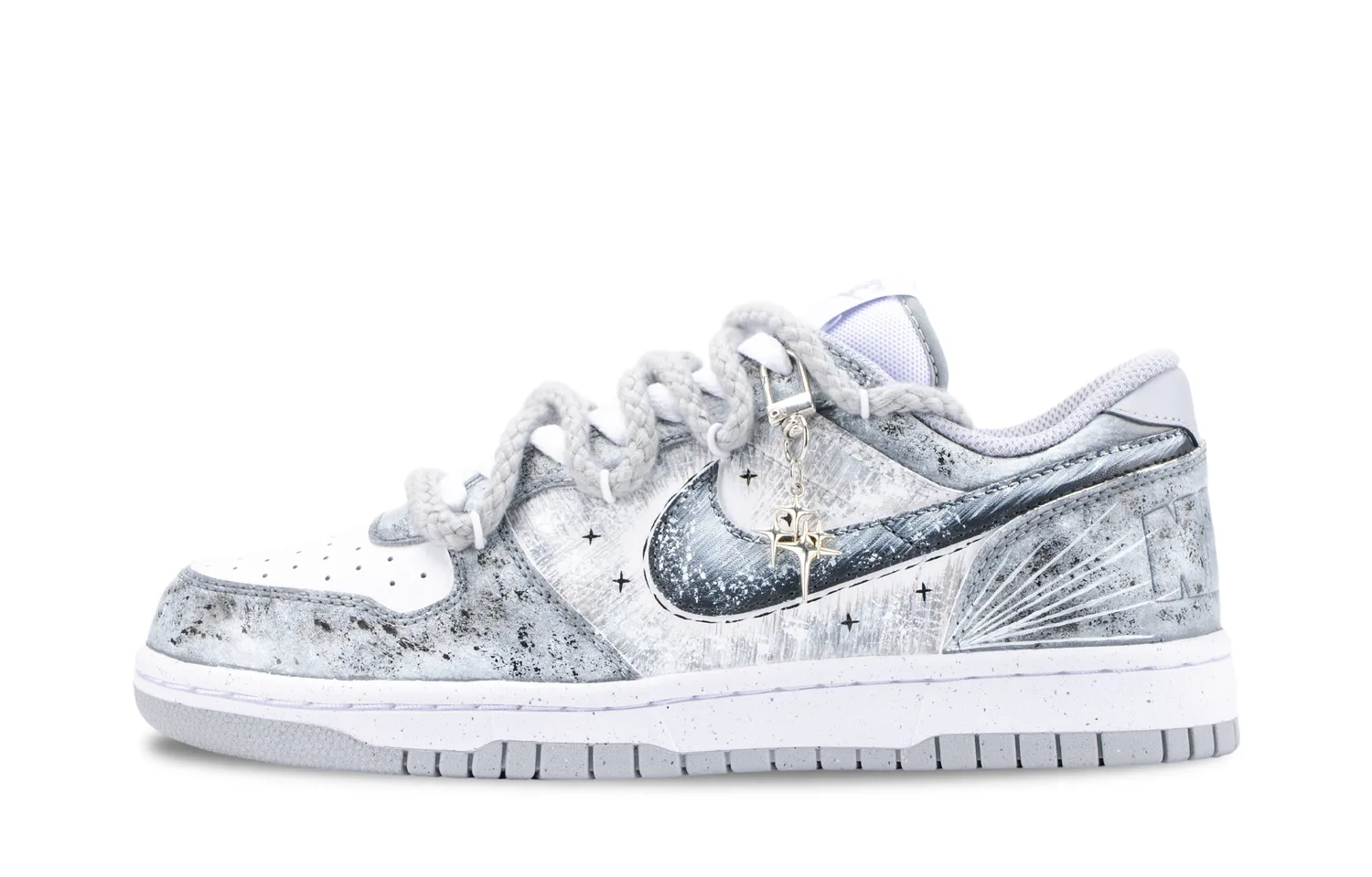 Nike Кроссовки для скейтбординга Big Moonlight Silver Sand Leather мужские, серо-белые, устойчивые к истиранию, дышащие, низкие — фото 3