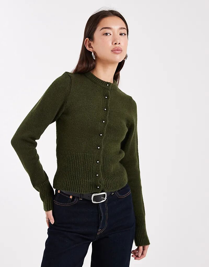 

Пушистый вязаный кардиган ASOS DESIGN аккуратного кроя цвета хаки