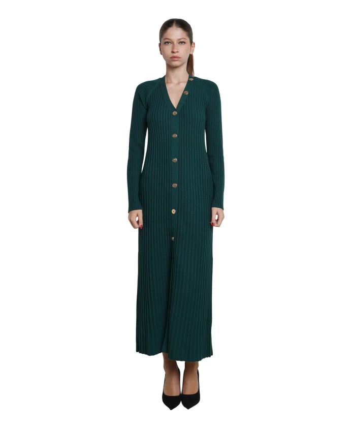 

Длинное вязаное платье из шерстяной смеси с ребристым узором. Twinset, зеленый
