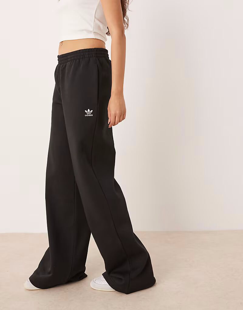 Широкие флисовые брюки Adidas Originals Essentials черного цвета — фото 2