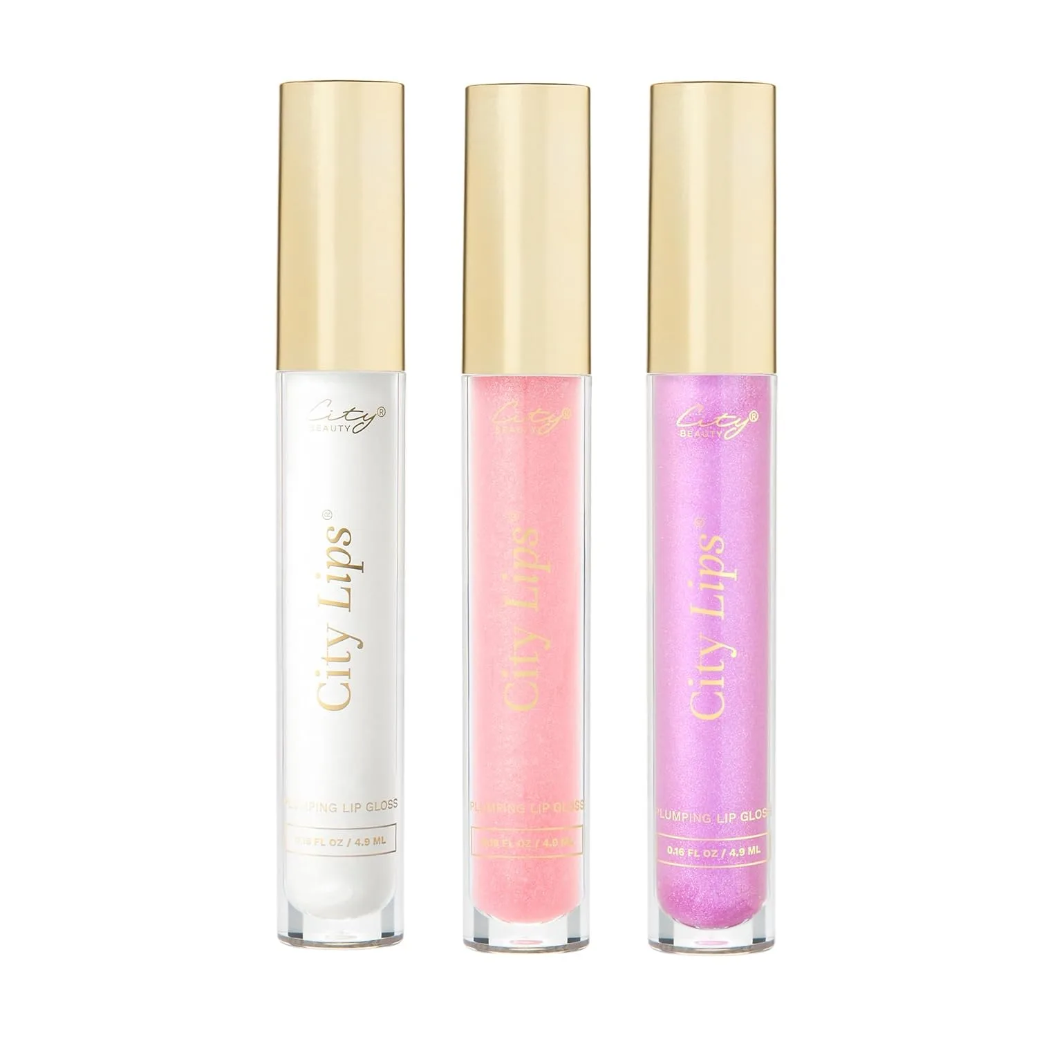 City Beauty City Lips Diamond Daze набор - Silver Skyline 4,5 г, Tinsel Town 4,5 г, Orchid 4,5 г - тройка блесков для губ с шиммером и эффектом увеличения с гиалуроновой кислотой и пептидами