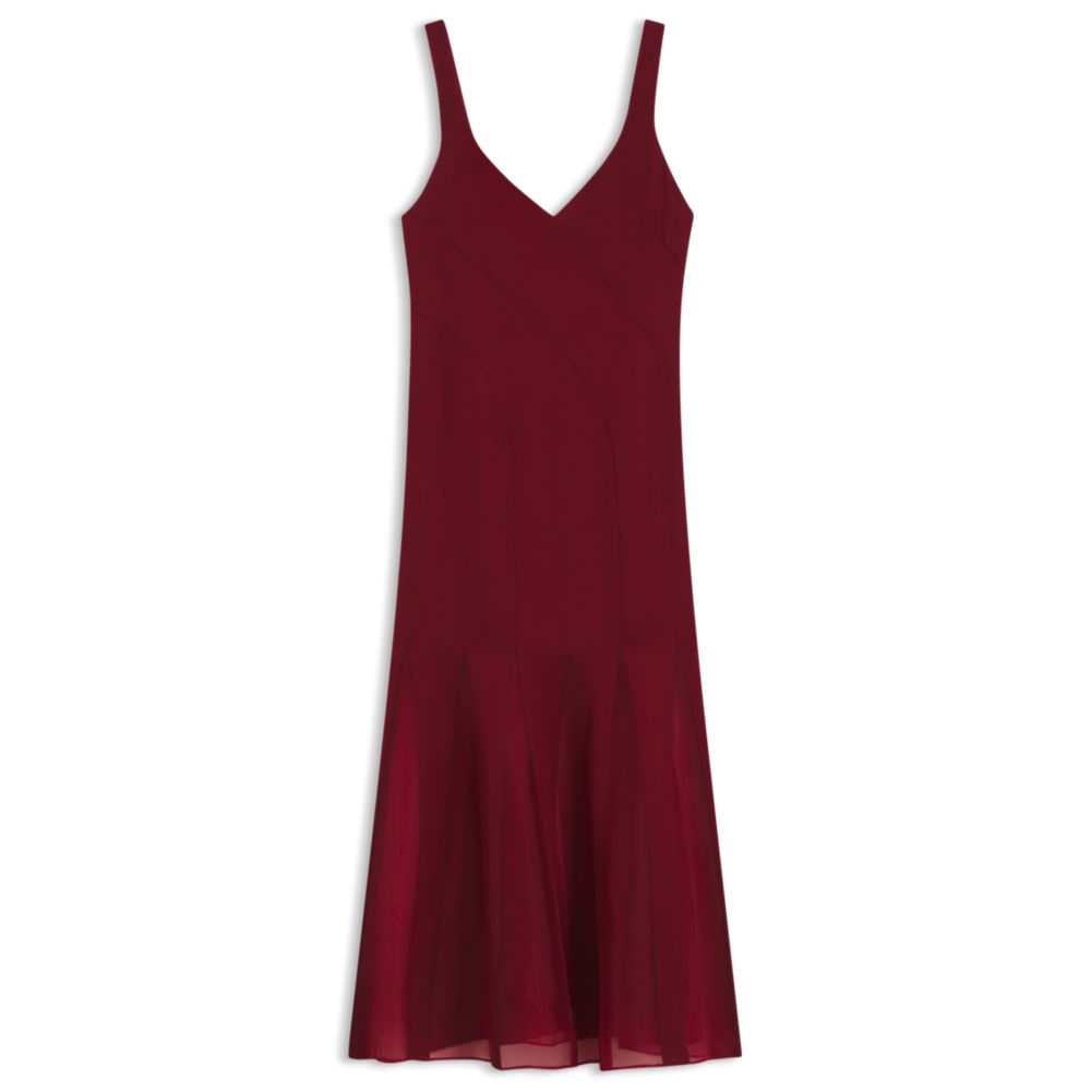 

Атласное платье-комбинация с вставками из шелкового органа BOSS, темно-красный