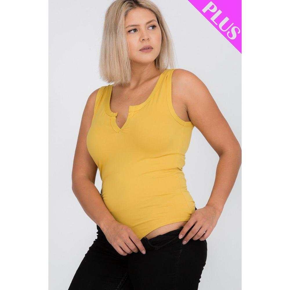 

Боди-топ с разрезом на горловине больших размеров FASHNZFAB, цвет mustard