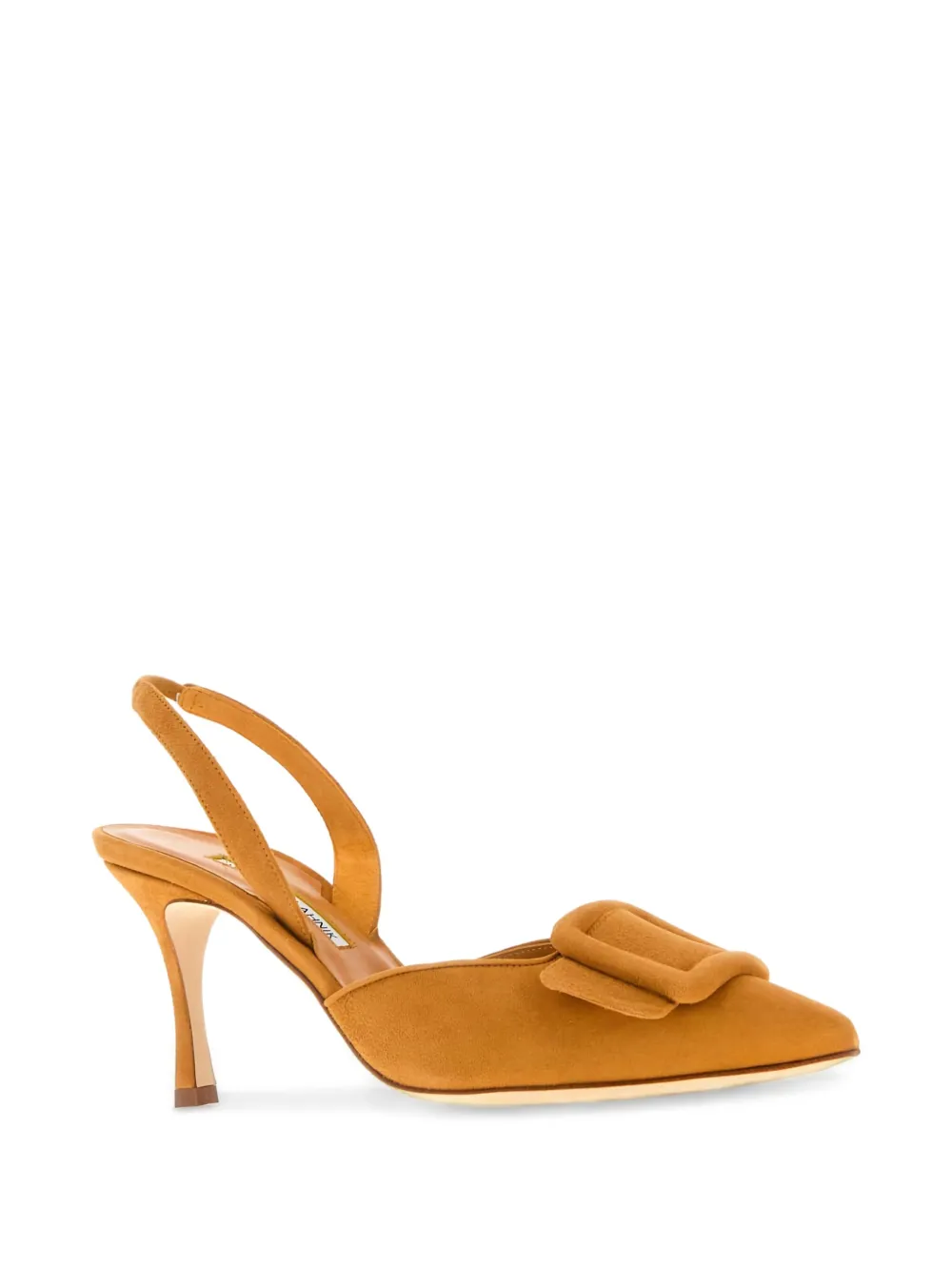 Туфли-лодочки на каблуке с пряжкой, каблук 70 мм, с открытой пяткой Manolo Blahnik, желтый — фото 2