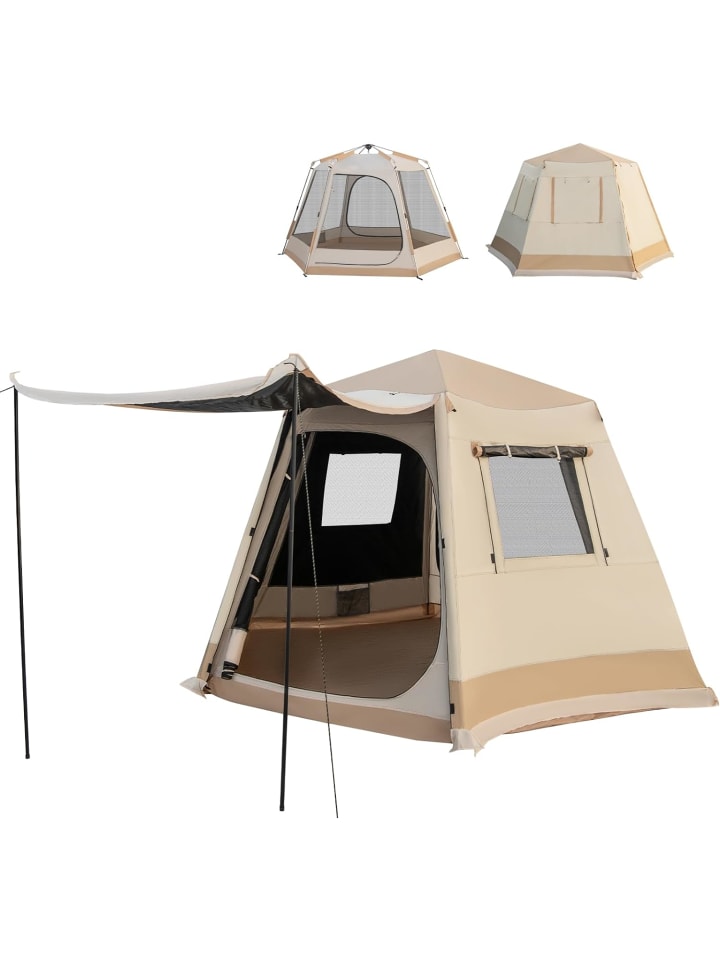 

COSTWAY Палатка для кемпинга на 4-6 человек, бежевого цвета