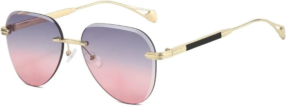 

Женские солнцезащитные очки без оправы овальной формы с градиентным переходом, модные, роскошные, в стиле панк, мужские, с защитой от УФ-излучения UV400 TOIPASTN, Golden Grey Pink