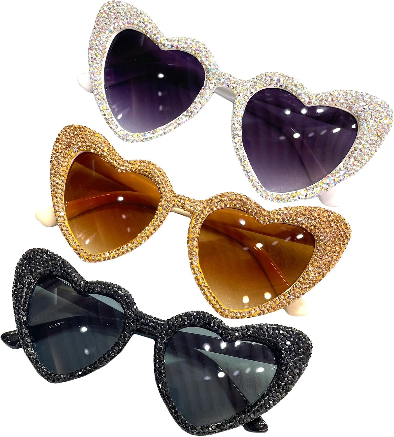 

Солнцезащитные очки Willochra Heart Crystal для женщин, роскошные солнцезащитные очки со стразами, «кошачий глаз», блестящие, для вечеринок и фестивалей, розовые, 3pcs-black&brown&white