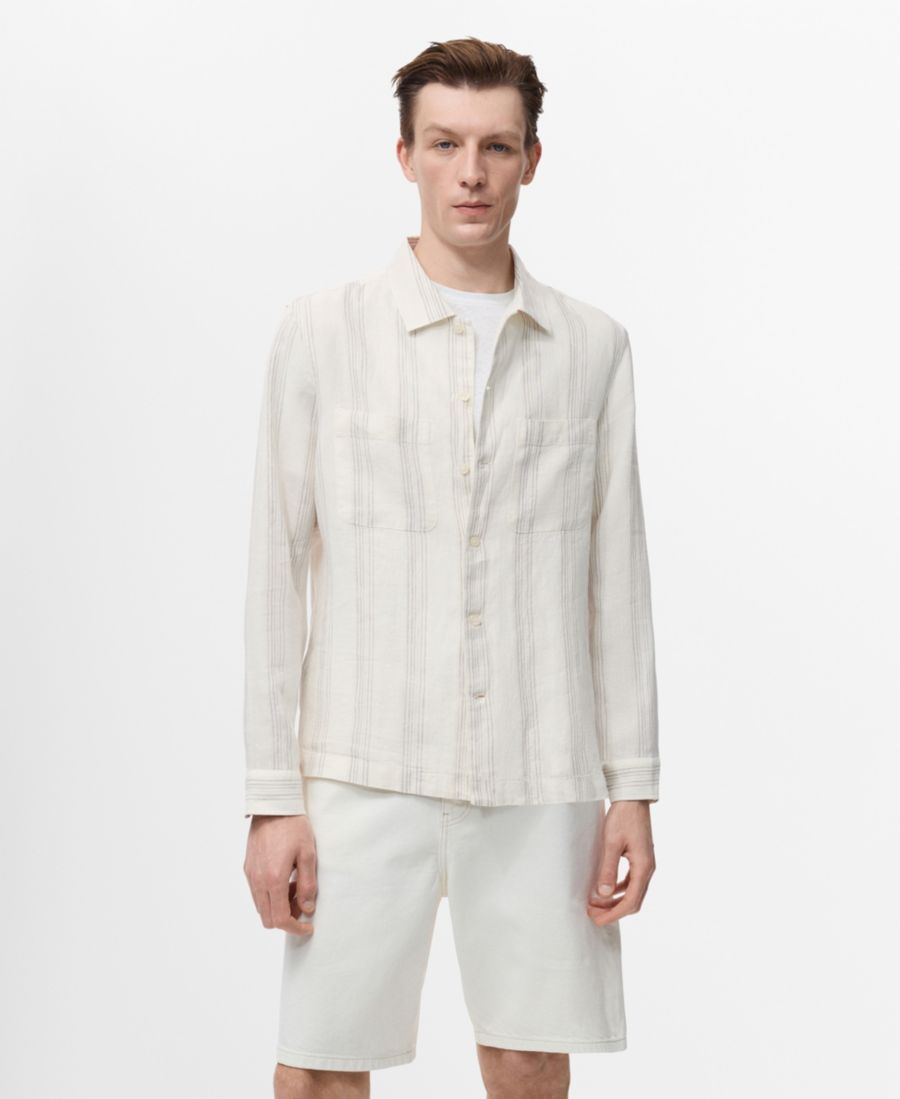 

Мужская полосатая льняная рубашка-куртка MANGO, Off White