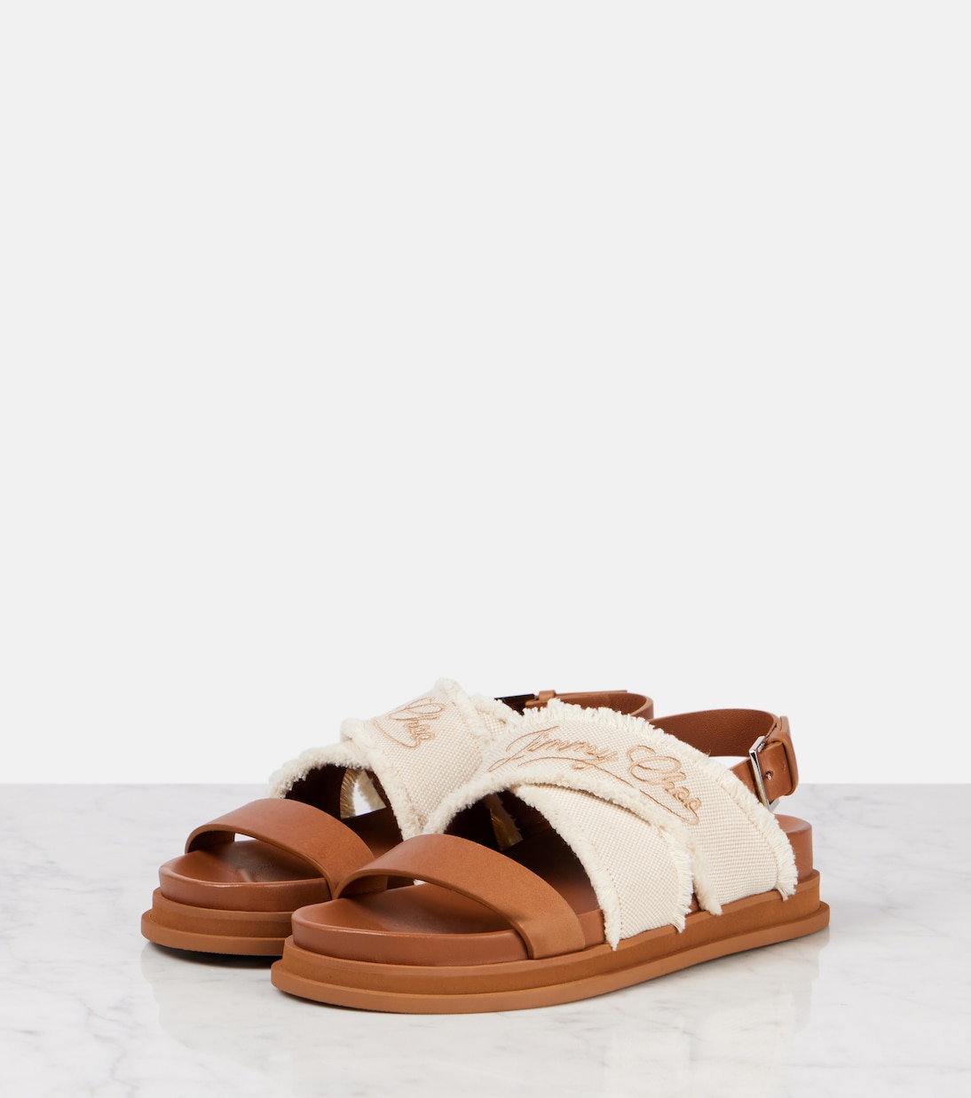 Сандалии Joa с вышивкой на холсте и кожаными вставками Jimmy Choo, Tan/Natural — фото 4