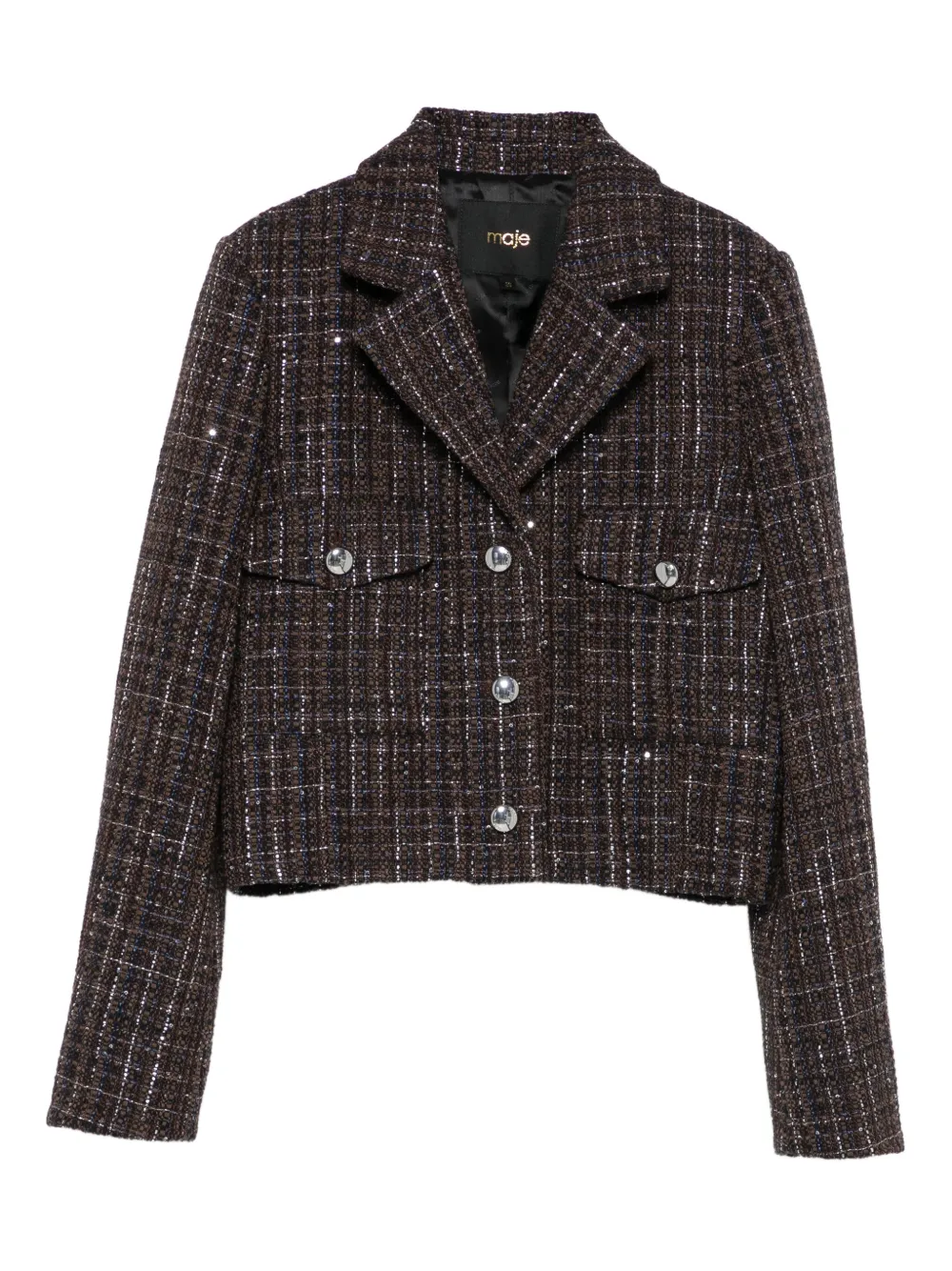 

Твидовый блейзер с украшением из пайеток Maje, коричневый