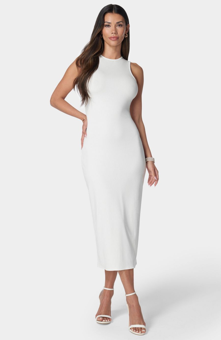 

Женское миди-платье без рукавов в рубчик Bebe, White